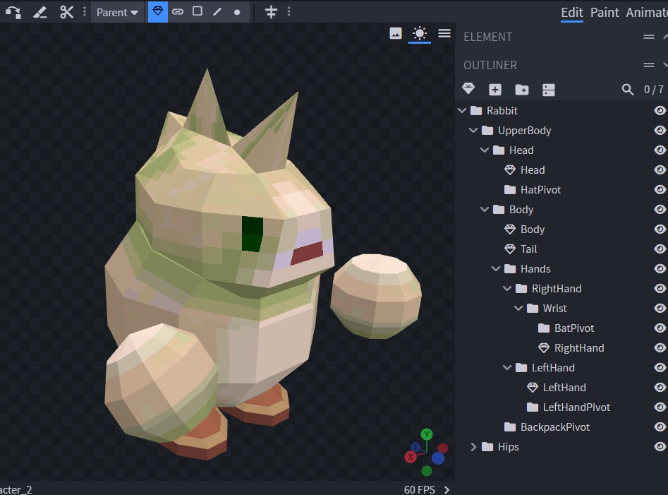 A screenshot of a character in a 3D editor