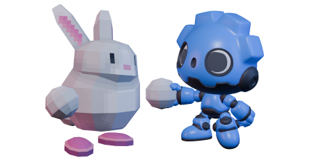 A rabbit and a Godot robot shaking hands