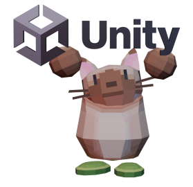 A cat holding a sign with the Unity logo