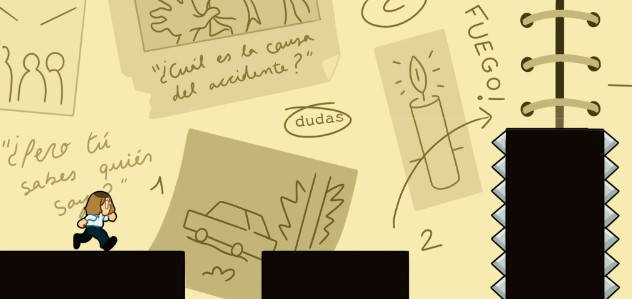 Concept arte sobre cómo se vería el videojuego, aparece un personaje de dibujos 2D corriendo sobre unas plataformas